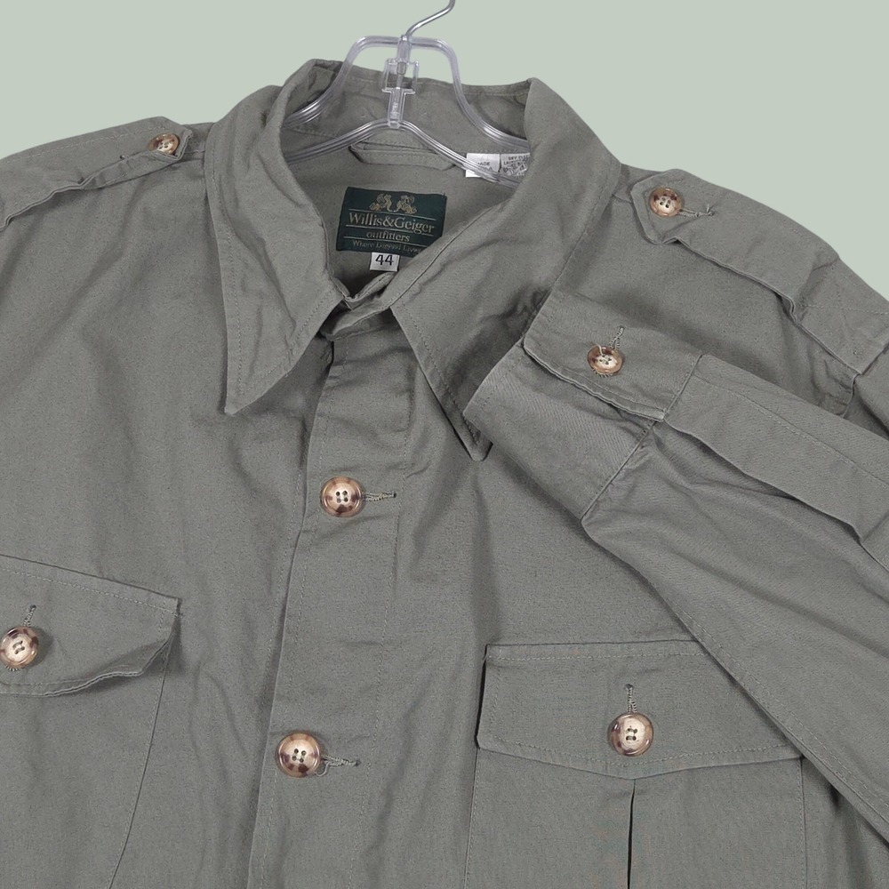 VTG Willis & Geiger Mens 44 XL Bush Poplin Hemingway USA Safari Jacket Green